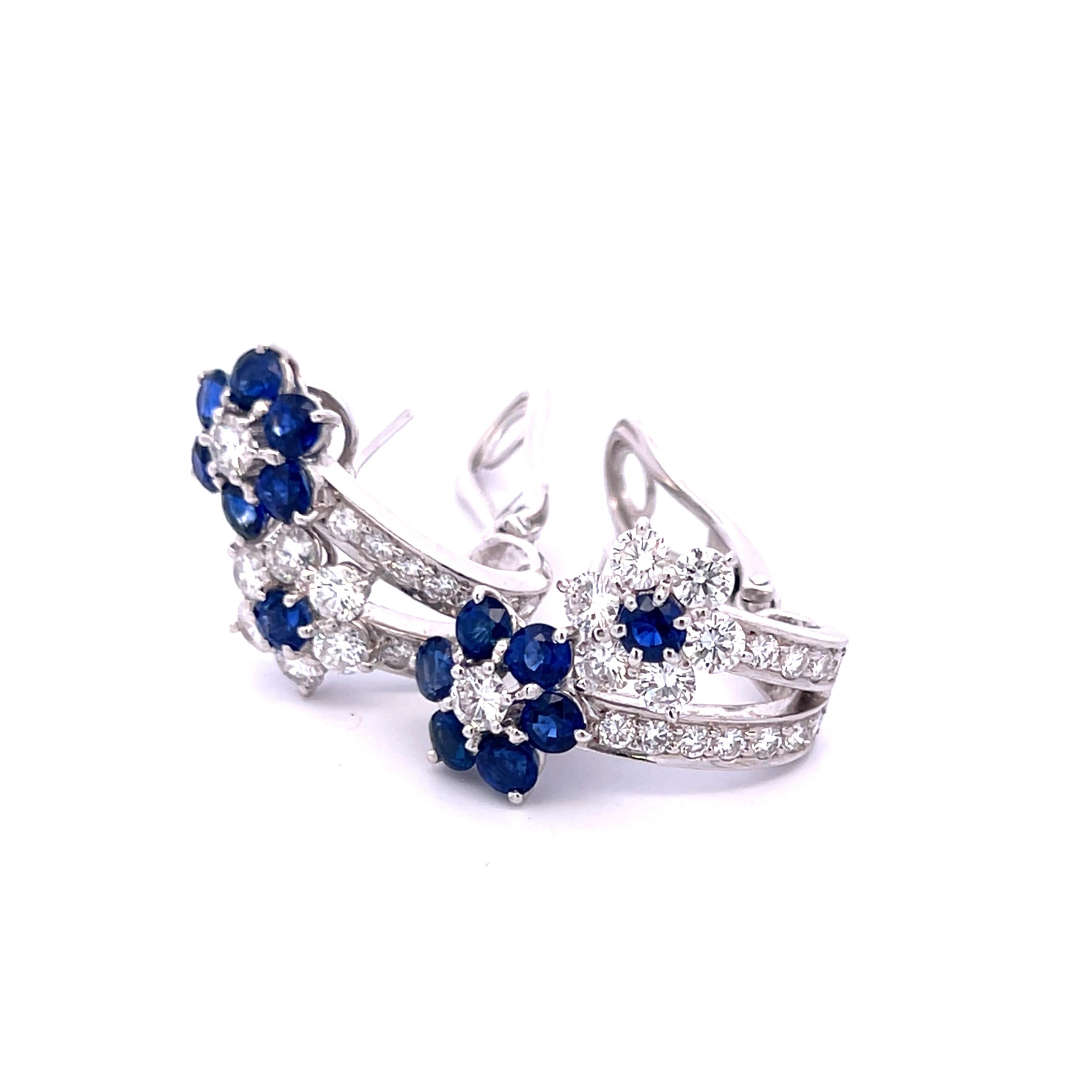 Orecchini a clip con diamante rotondo da 3,18 carati e zaffiro da 2,50 carati in WG 18K in vendita 2