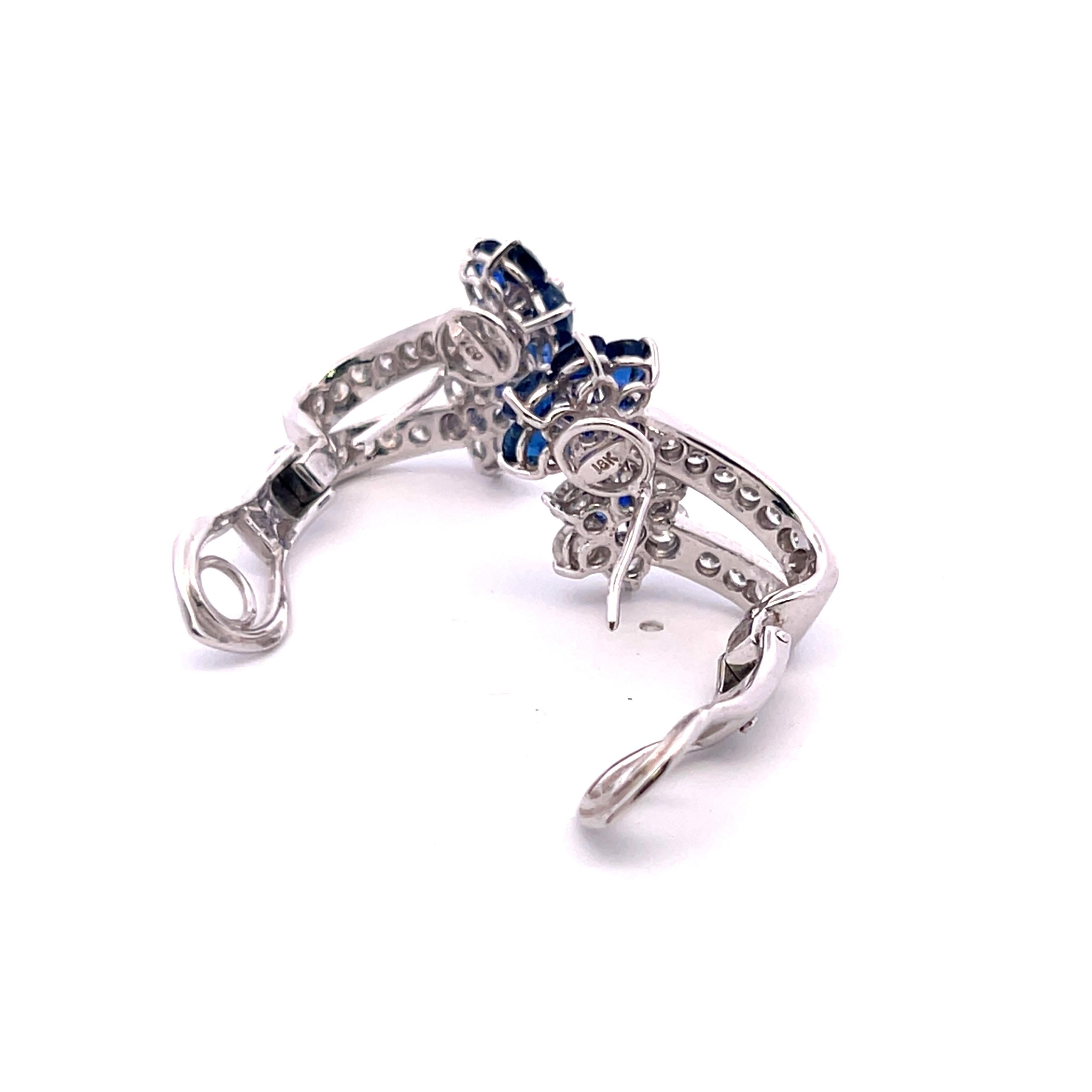 Orecchini a clip con diamante rotondo da 3,18 carati e zaffiro da 2,50 carati in WG 18K in vendita 3