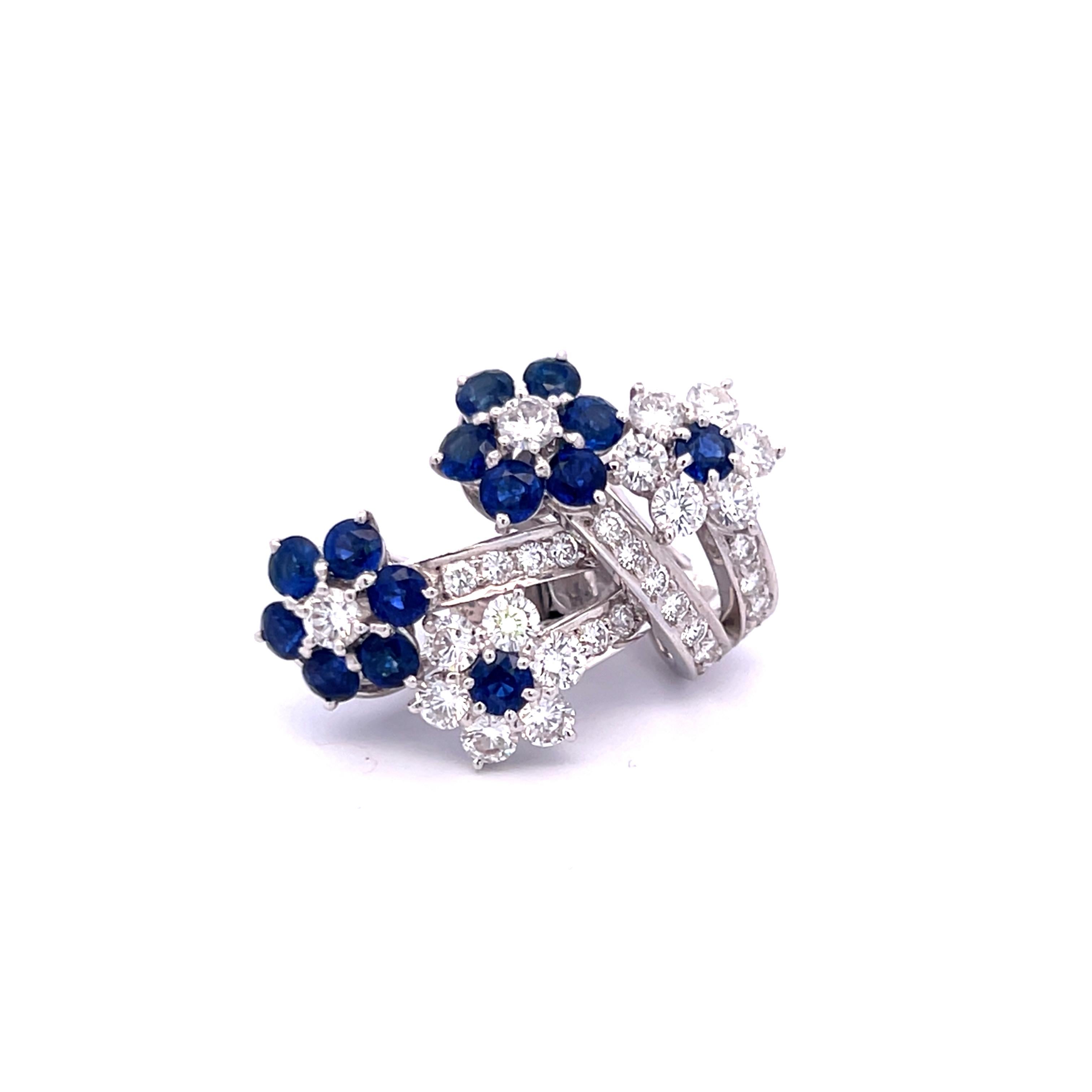 Orecchini a clip con diamante rotondo da 3,18 carati e zaffiro da 2,50 carati in WG 18K in vendita 4