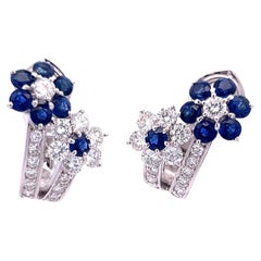 3.18 Carat Round Diamond 2.50 Carat Sapphire 18K WG Clip on Earrings