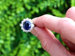 3.18 Carat Sapphire and 1.05 Carat Diamond Platinum Cluster Ring Circa 1995