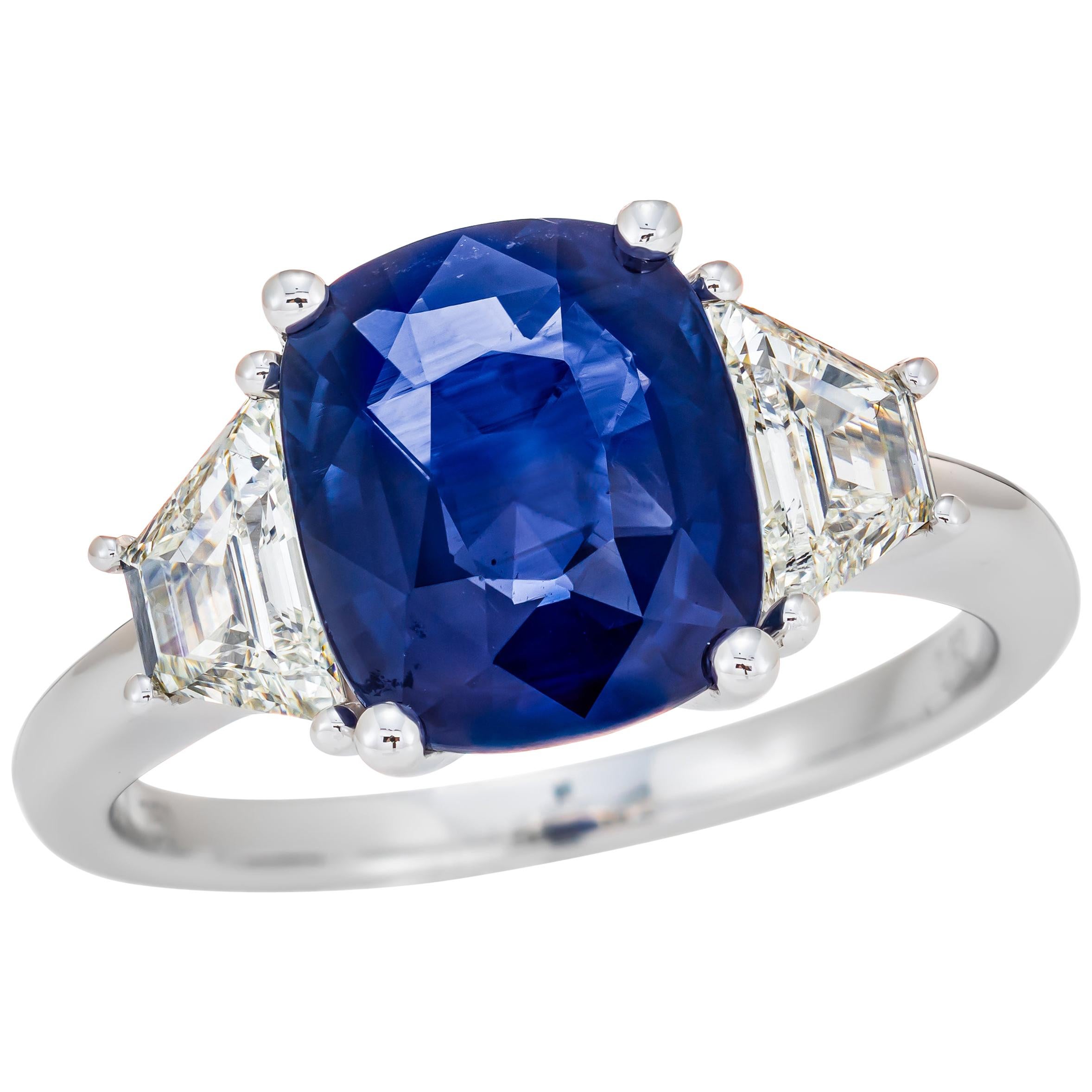 3.10ct Ceylon Sapphire, Round, Cornflower Blue and Diamond Ring, GIA