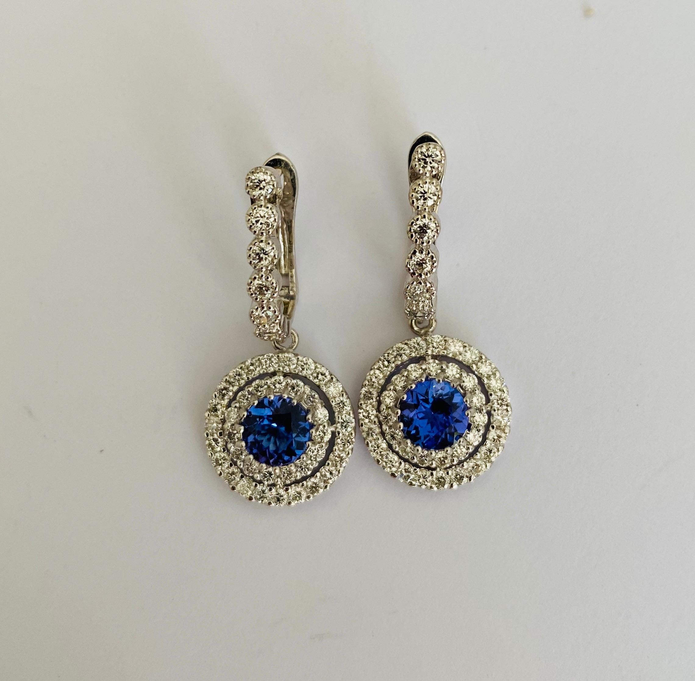 3.18 Carat Tanzanite Diamond White Gold Earrings In New Condition For Sale In Los Angeles, CA