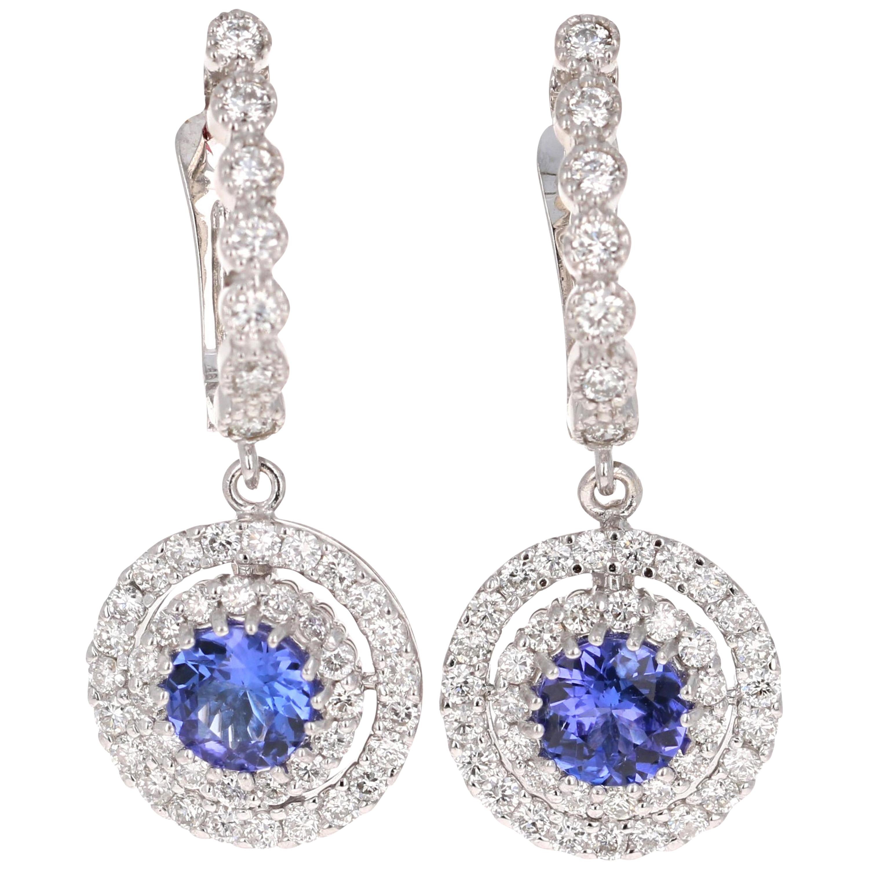 3.18 Carat Tanzanite Diamond White Gold Earrings