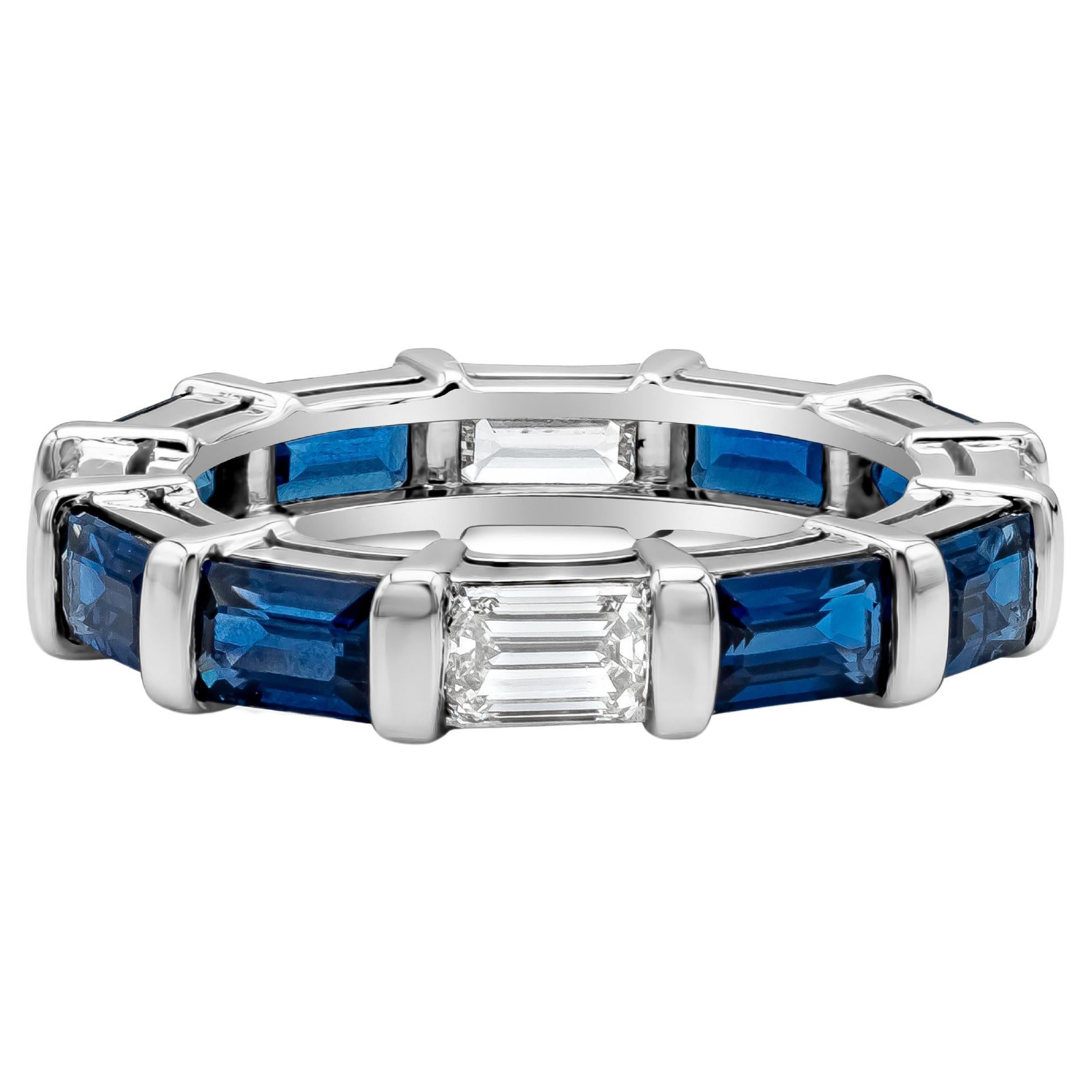 Roman Malakov 3.18 Carat Blue Sapphire and Emerald Cut Diamond Wedding Band