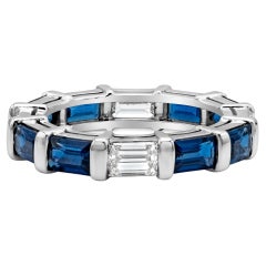 Roman Malakov 3.18 Carat Blue Sapphire and Emerald Cut Diamond Wedding Band