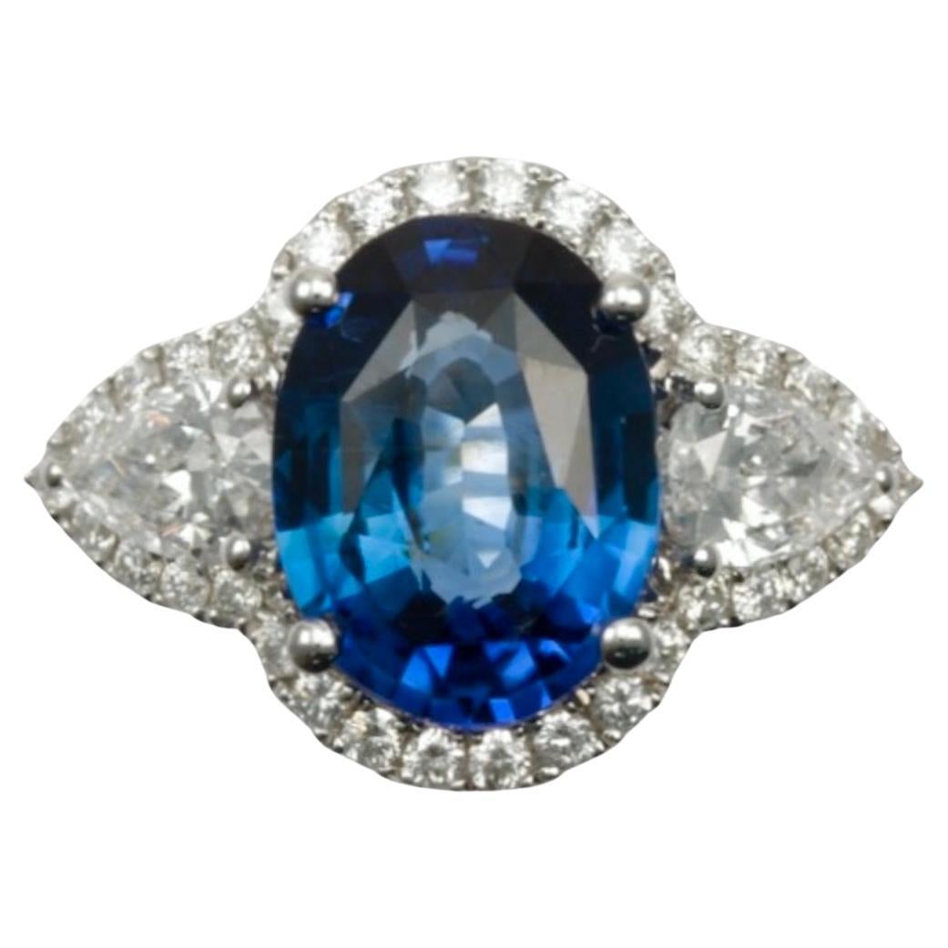 3.18 Carat Unheated Oval Blue Sapphire 'Ceylon' Engagement Ring, GRS Certified For Sale