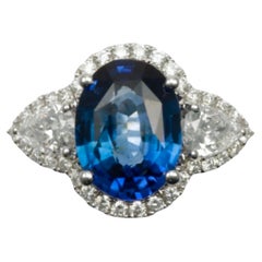 3.18 Carat Unheated Oval Blue Sapphire 'Ceylon' Engagement Ring, GRS Certified