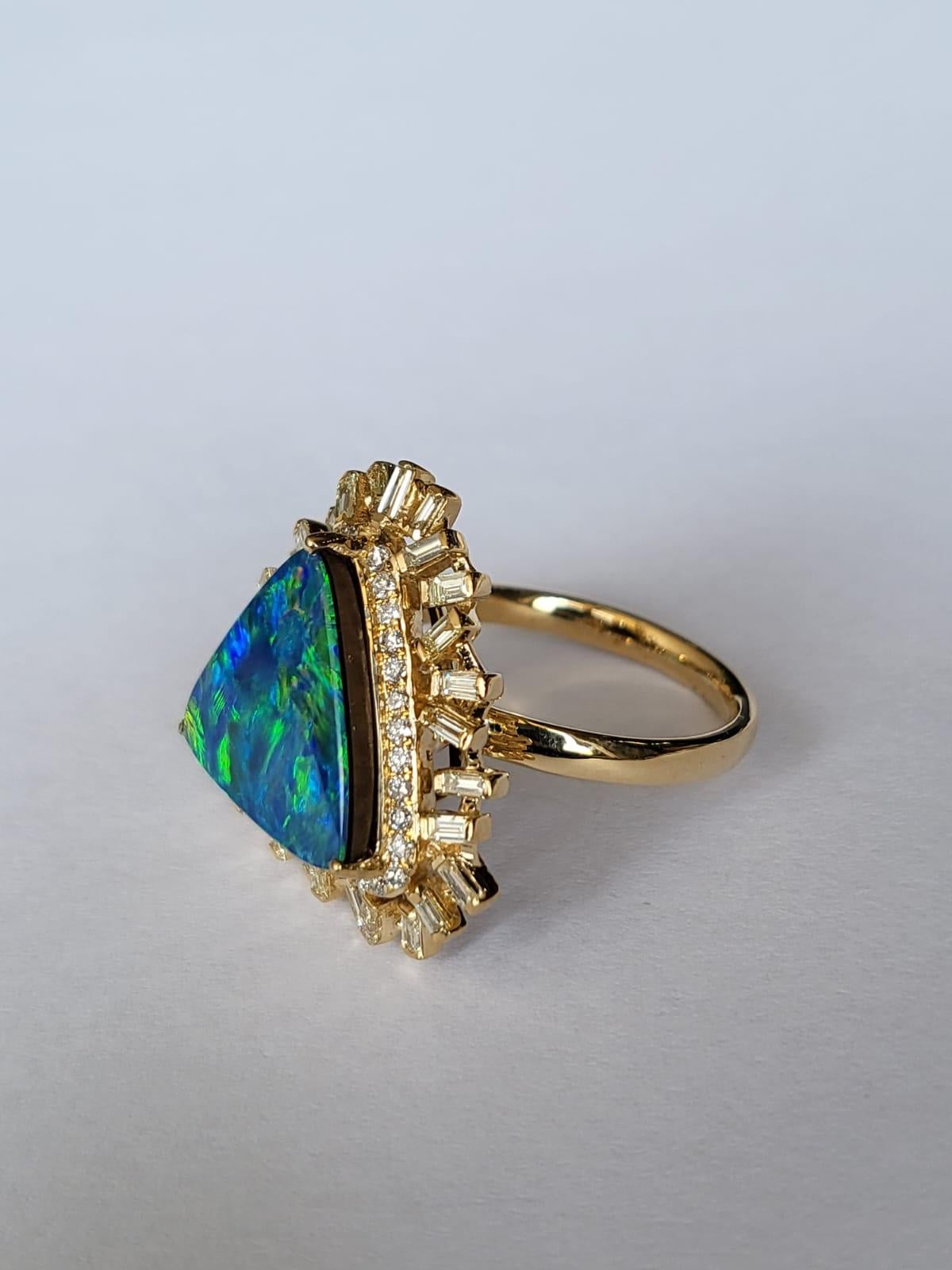 3.18 Carats, Doublet Opal & Yellow Tapered Baguette Diamonds Cocktail Ring In New Condition For Sale In Hong Kong, HK