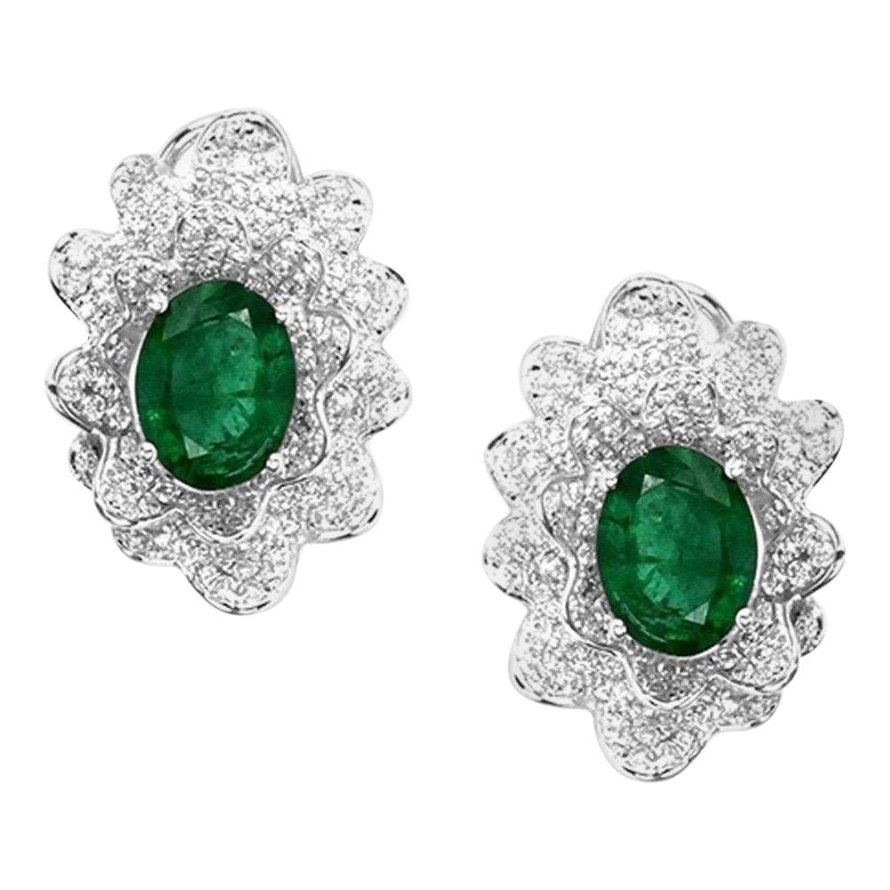 3.18 Carat Emerald Diamond 14 Karat Gold Stud Reef Earrings For Sale