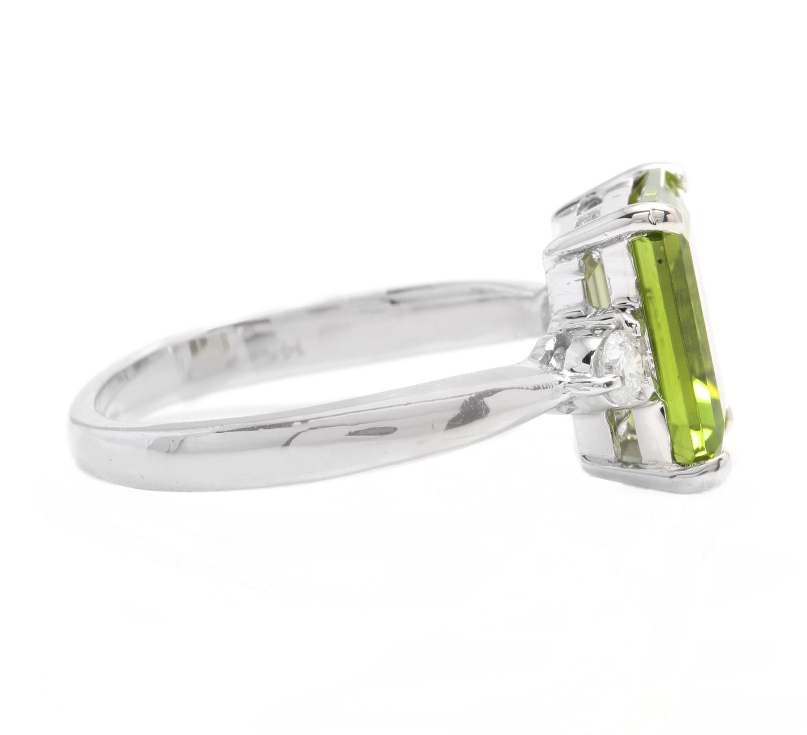 Mixed Cut 3.18 Carats Natural Peridot and Diamond 14k Solid White Gold Ring For Sale