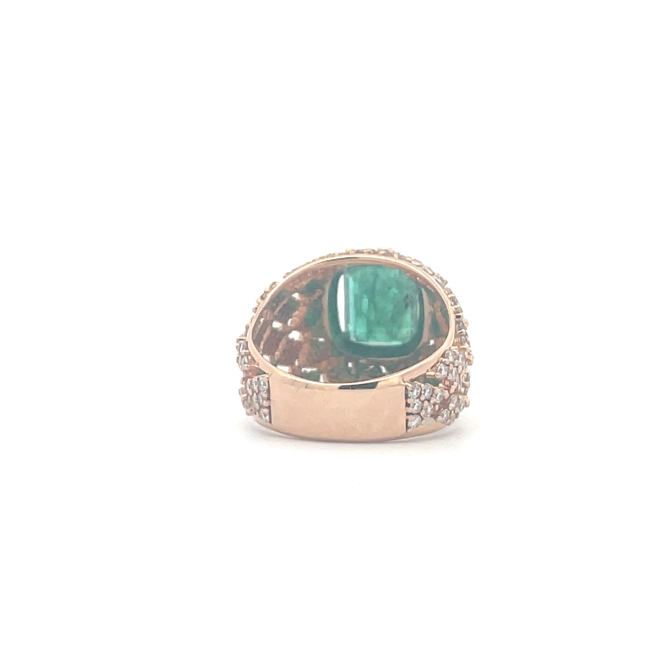 Art Deco 3.18 Ct. Emerald Diamond Cluster Hollow Cocktail Statement Ring in 14K Gold