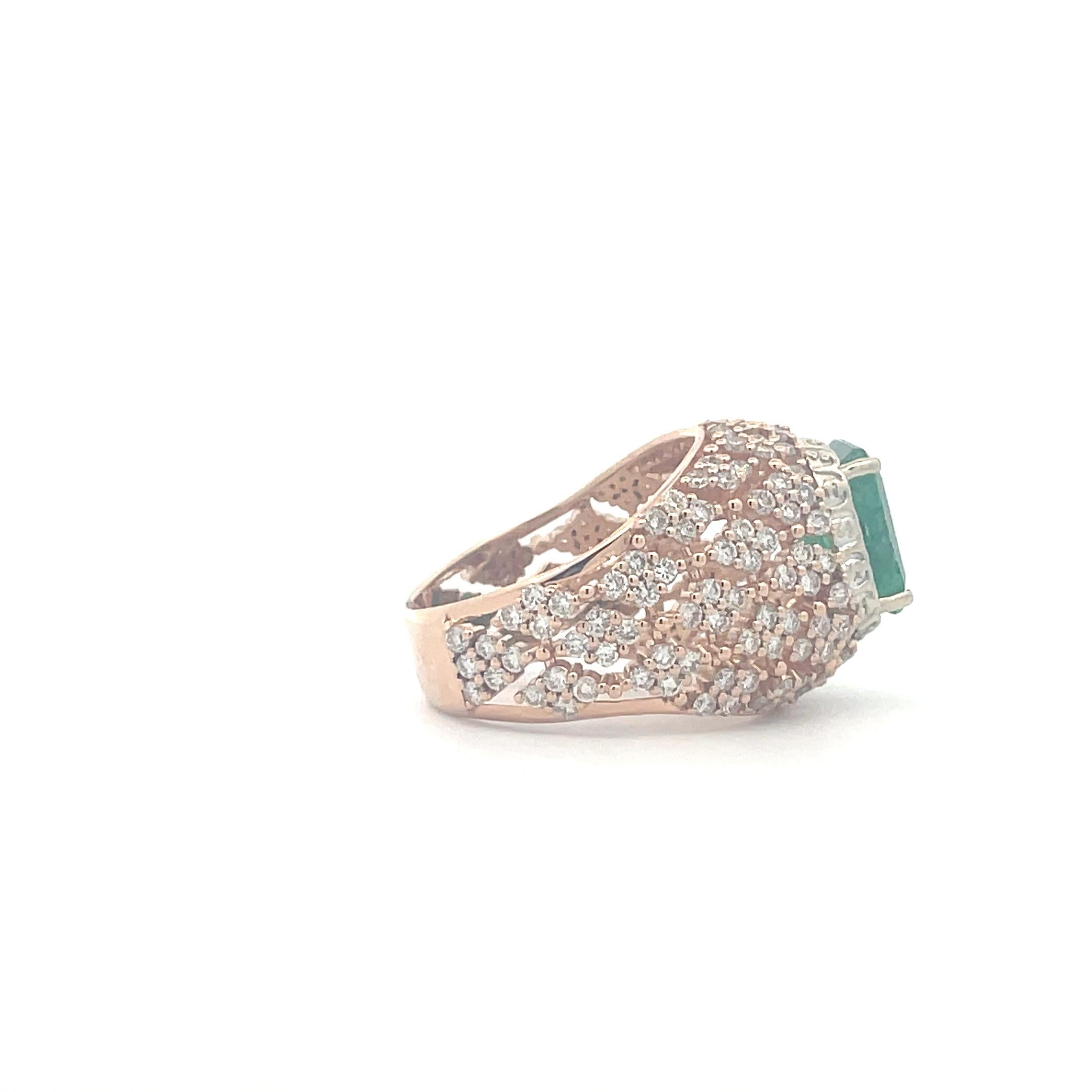 Emerald Cut 3.18 Ct. Emerald Diamond Cluster Hollow Cocktail Statement Ring in 14K Gold