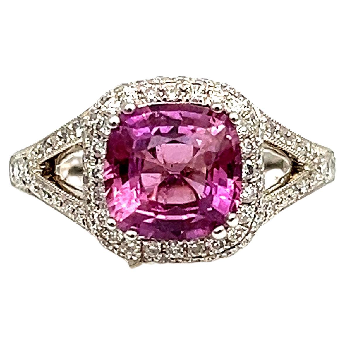 3.18 ct Natural Pink Sapphire & Diamond Ring  For Sale