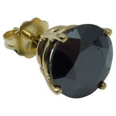 3.18 cts. Black Diamond Single/Men's Stud Earring in 14k Yellow Gold