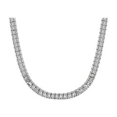 31.82ct Emerald Cut Diamond Tennis Necklace in 18k White Gold