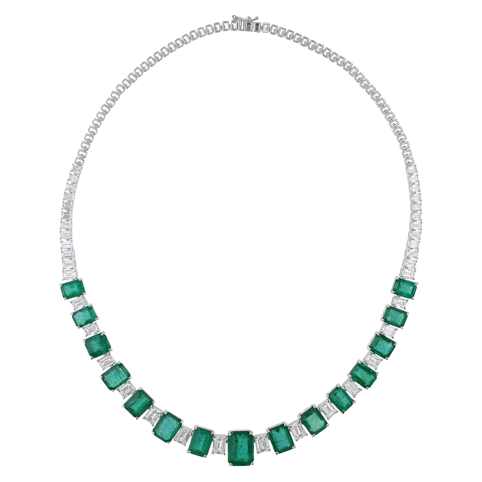 31.83Ct Zambian Emeralds 11.30Ct Diamonds 18 Karat White Gold Wedding Necklace