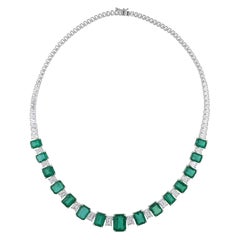 31.83Ct Zambian Emeralds 11.30Ct Diamonds 18 Karat White Gold Wedding Necklace