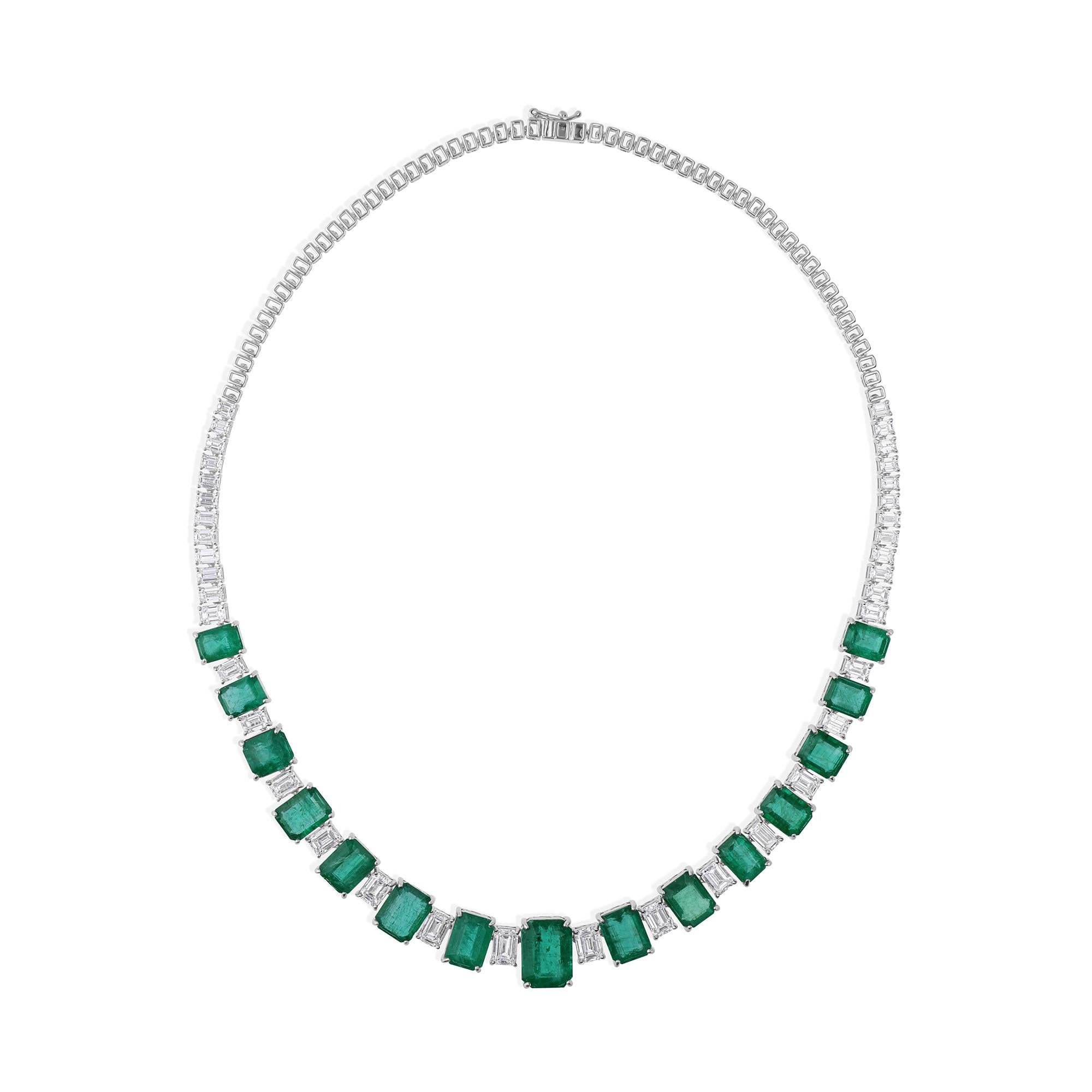 Women's 31.83ct Zambian Emeralds 11.30ct Diamonds 18k White Gold Statement Necklace For Sale