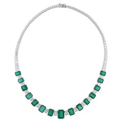 31.83ct Zambian Emeralds 11.30ct Diamonds 18k White Gold Statement Necklace