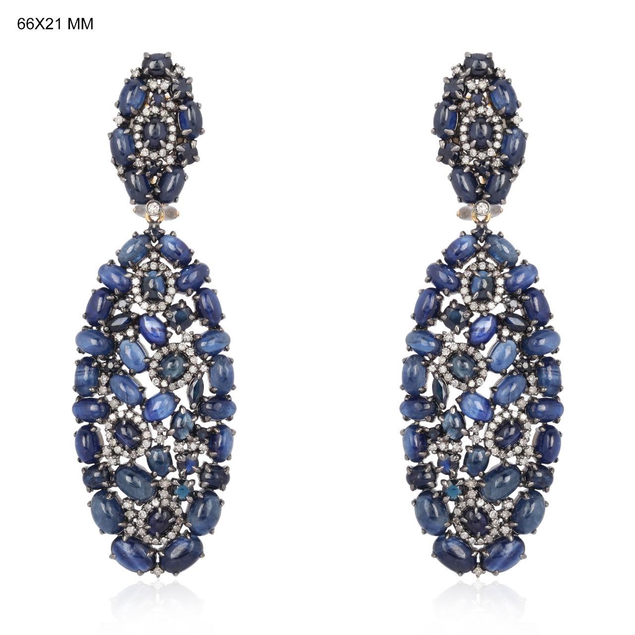 Modern 31.86 Carat Blue Sapphire Diamond Fluid Earrings For Sale