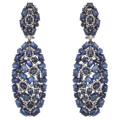 31.86 Carat Blue Sapphire Diamond Fluid Earrings