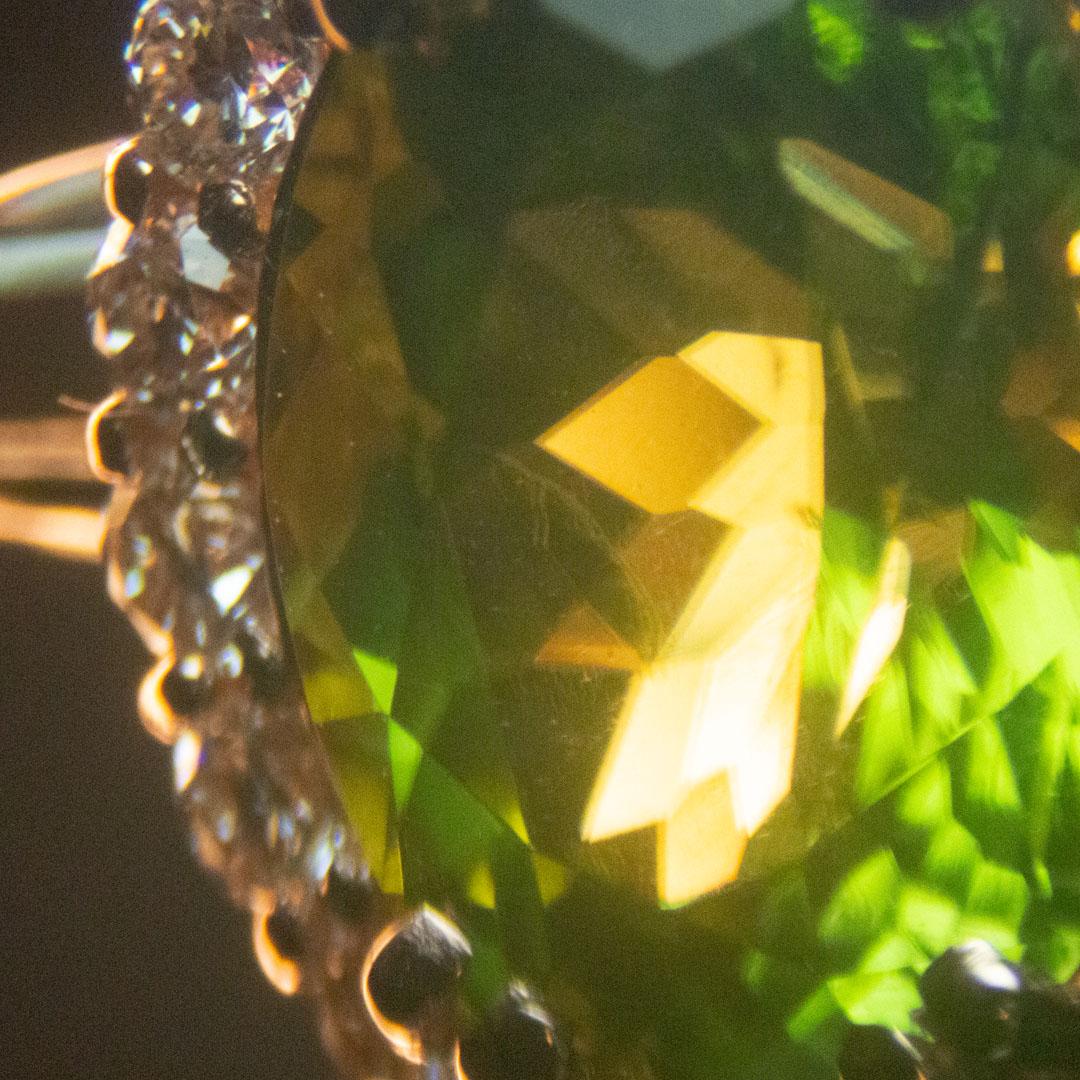3.18ct Arizona Peridot set in 14kt Halo Ring with 0.83ct of Diamonds For Sale 2