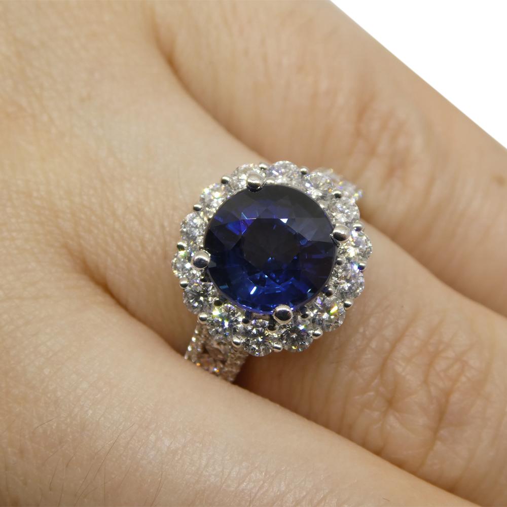 Contemporary 3.18ct Blue Sapphire, Diamond Engagement/Statement Ring in 18K White Gold For Sale