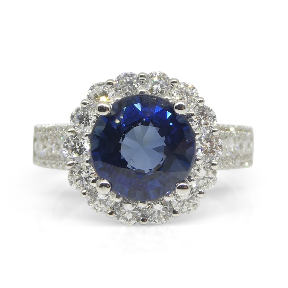 Women's or Men's 3.18ct Blue Sapphire, Diamond Engagement/Statement Ring in 18K White Gold For Sale