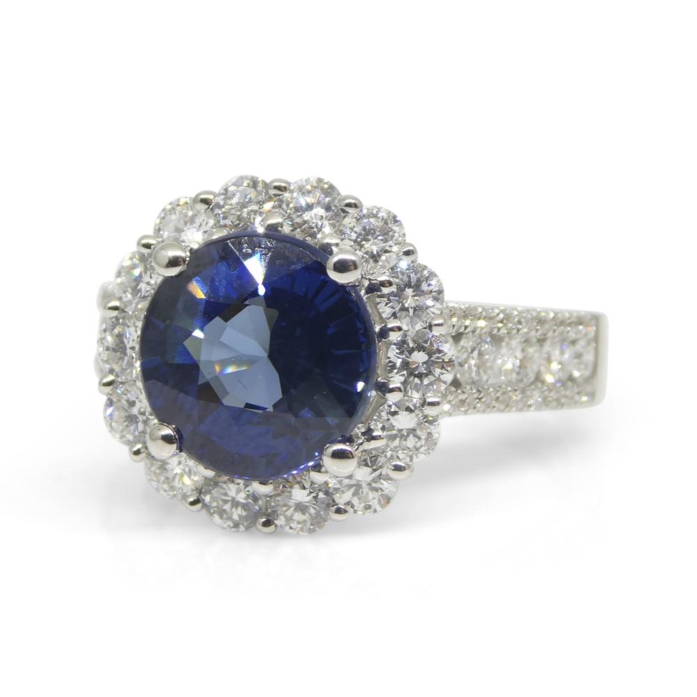 3.18ct Blue Sapphire, Diamond Engagement/Statement Ring in 18K White Gold For Sale 2