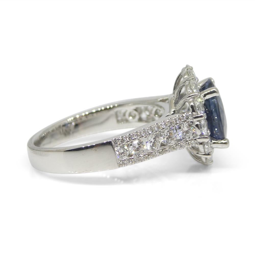 3.18ct Blue Sapphire, Diamond Engagement/Statement Ring in 18K White Gold For Sale 3