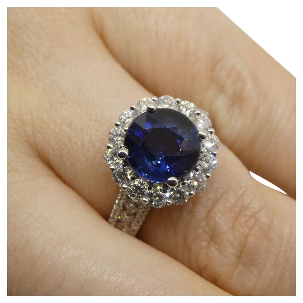 3.18ct Blue Sapphire, Diamond Engagement/Statement Ring in 18K White Gold For Sale