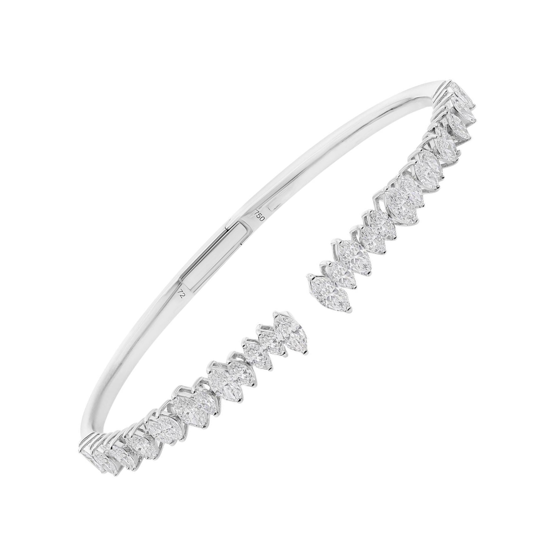 3.18Ct Diamond Graduated Marquise Open Cuff Bracelet 14 Karat White Gold For Sale
