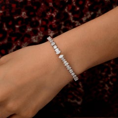 3.18Ct Diamond Graduated Marquise Open Cuff Bracelet 18 Karat White Gold