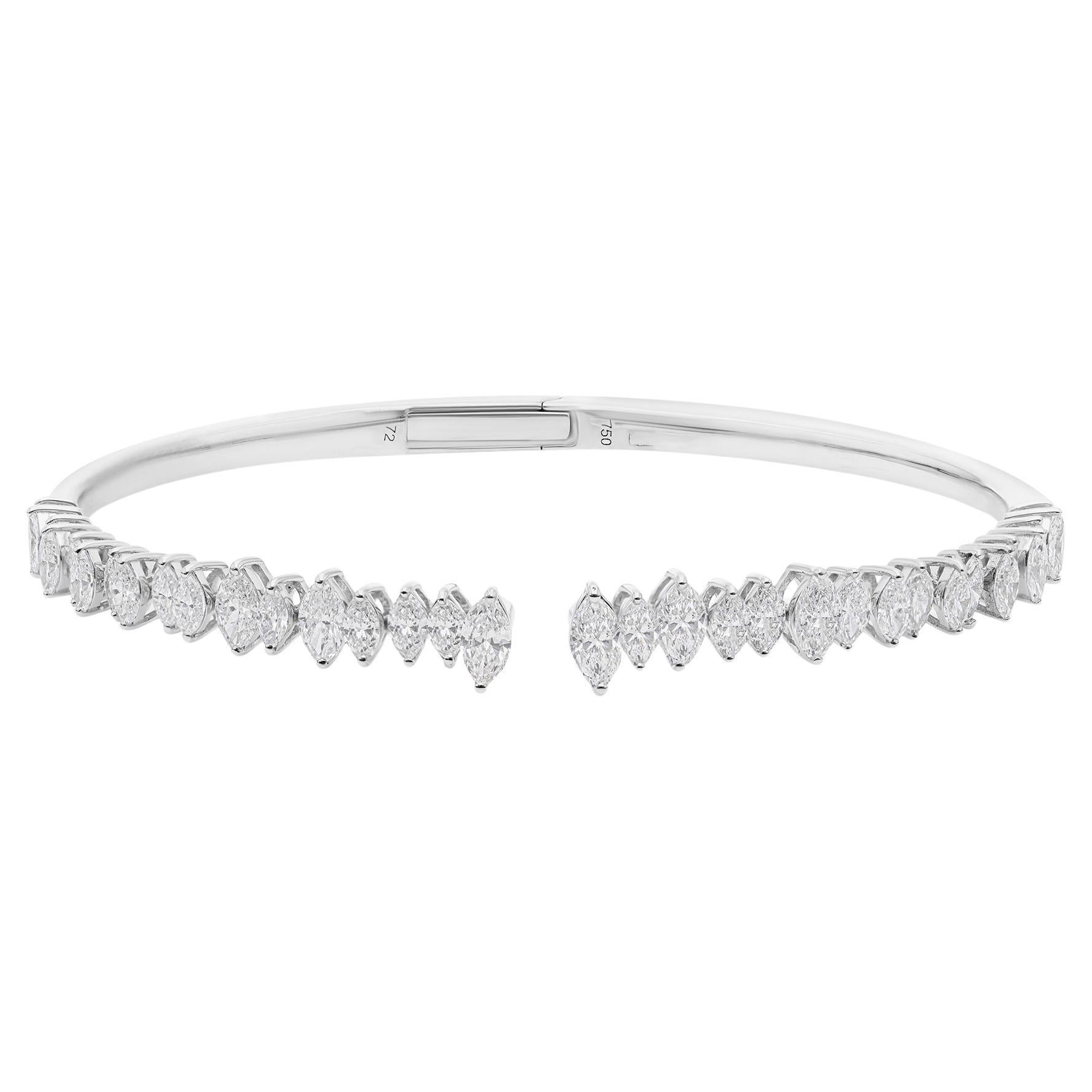 Bracciale aperto impilabile con diamanti taglio marquise da 3,18 carati, oro 18 carati in vendita