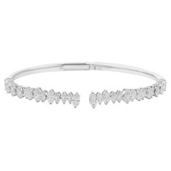 Bracciale aperto impilabile con diamanti taglio marquise da 3,18 carati, oro 18 carati