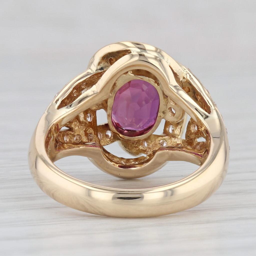 Oval Cut 3.18ctw Ruby Diamond Ring 18k Yellow Gold Size 6.5 Cocktail GIA For Sale