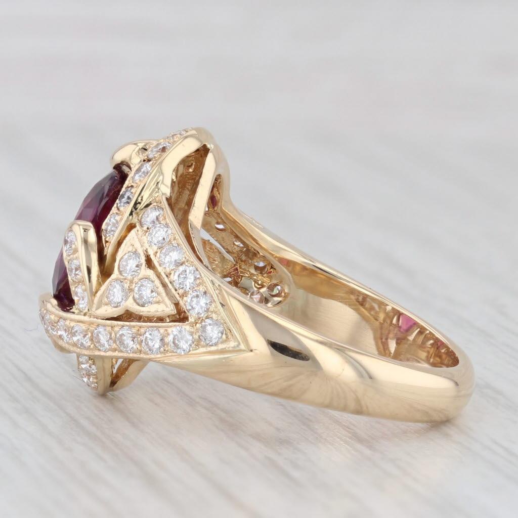 Women's or Men's 3.18ctw Ruby Diamond Ring 18k Yellow Gold Size 6.5 Cocktail GIA For Sale