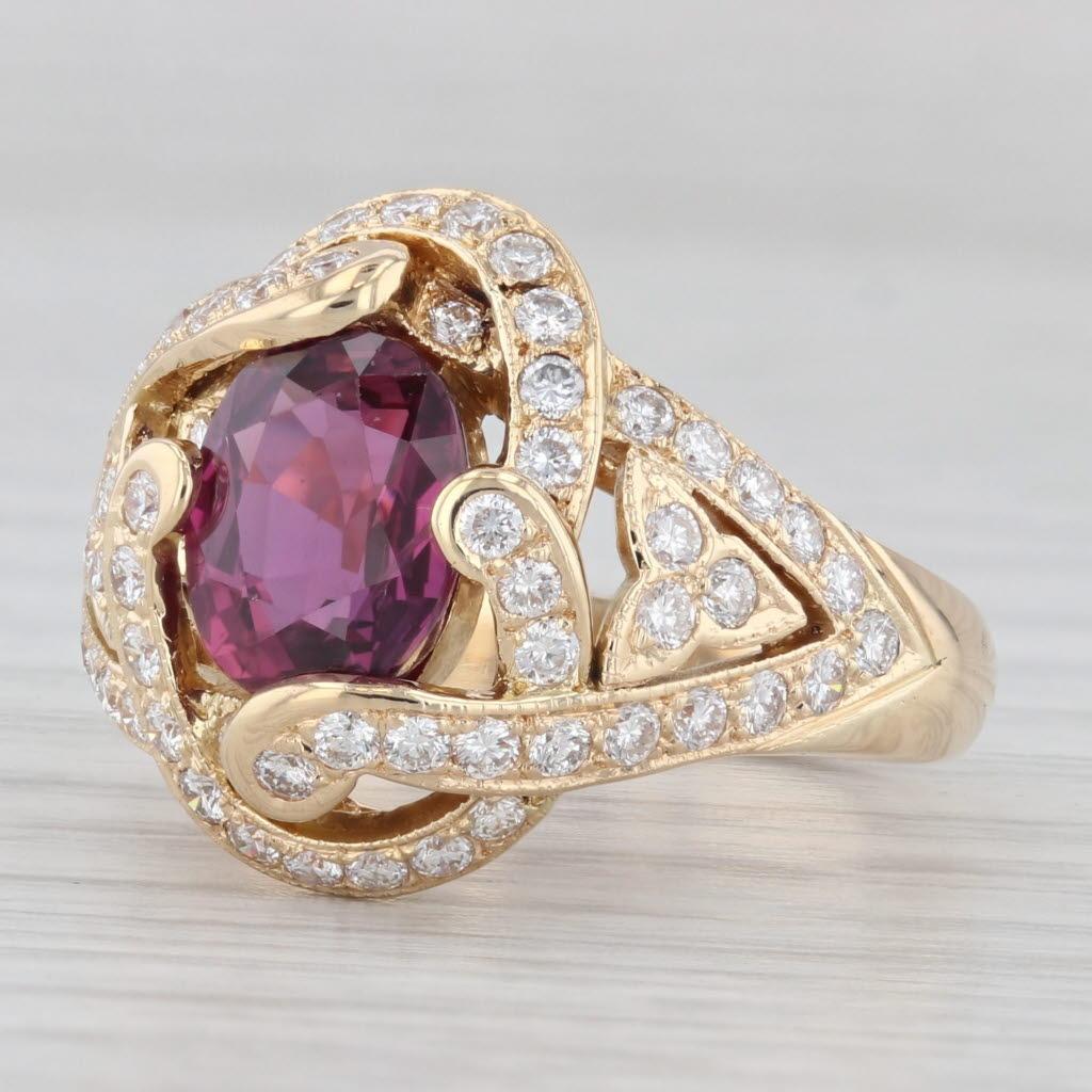 3.18ctw Ruby Diamond Ring 18k Yellow Gold Size 6.5 Cocktail GIA For Sale 1