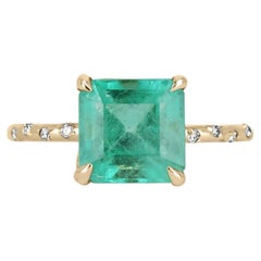 3.18tcw 14K Colombian Emerald-Asscher Cut & Diamond Accent Ring