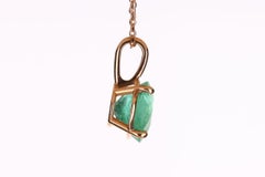3.19-Carat 14K Colombian Emerald Solitaire Round Cut Rose Gold Pendant