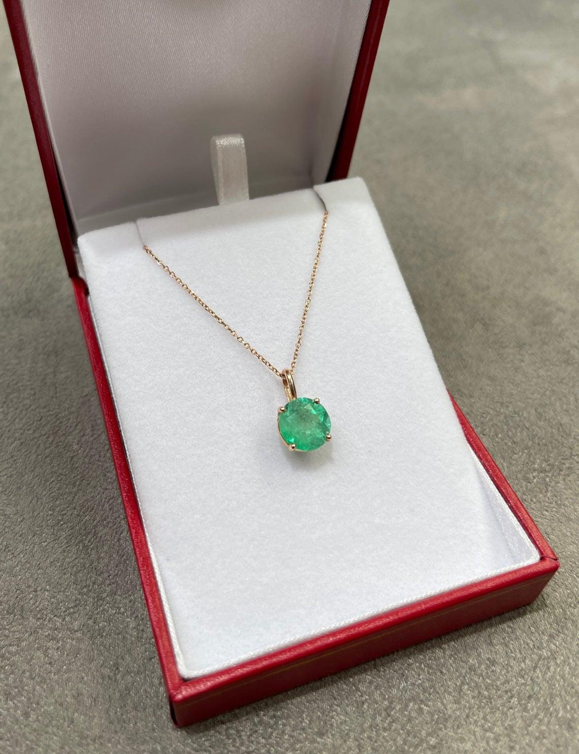 3.19-Carat 14K Colombian Emerald Solitaire Round Cut Rose Gold Pendentif Neuf - En vente à Jupiter, FL