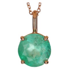 3.19-Carat 14K Colombian Emerald Solitaire Round Cut Rose Gold Pendant