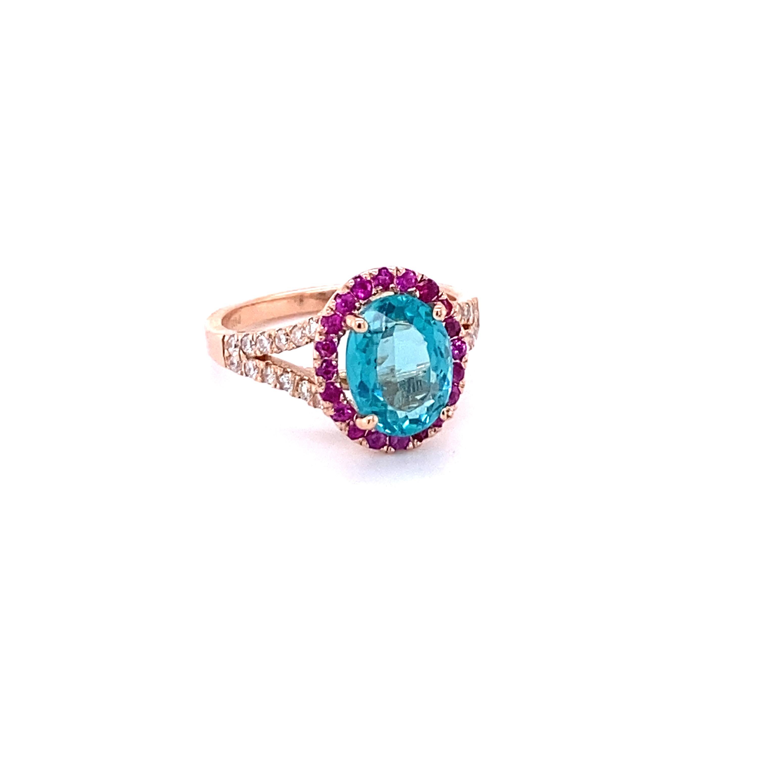 Contemporary 3.19 Carat Apatite Pink Sapphire Diamond 14 Karat Rose Gold Ring