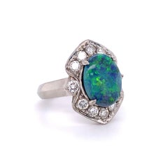 3.19 Carat Black Opal and Diamond Platinum Cocktail Ring Estate Fine Jewelry