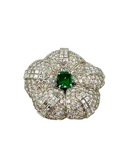 3.19 Carat Emerald & 15.45 Carats in Diamond Platinum Brooch