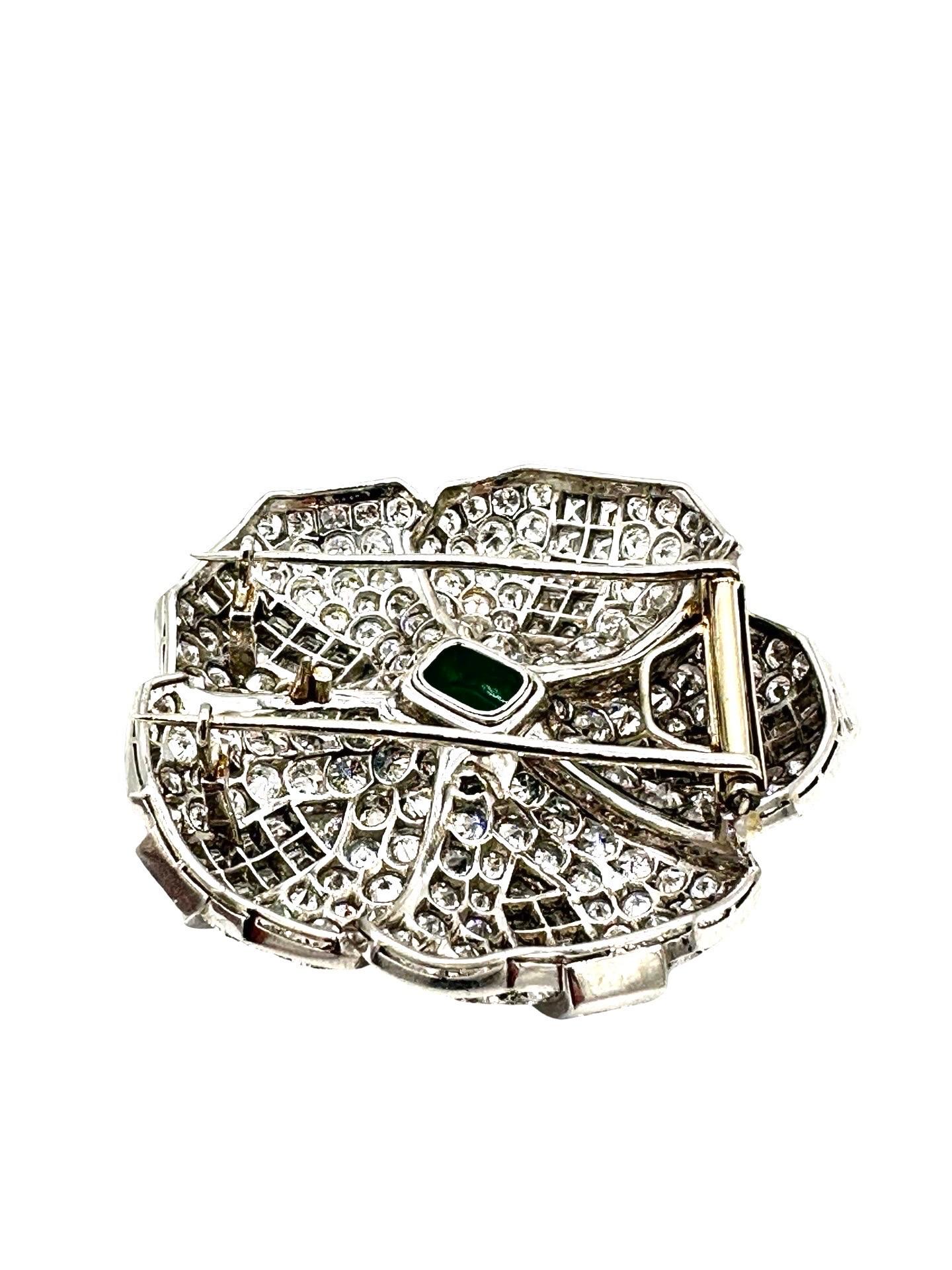 3.19 Carat Emerald & 15.45 Carats in Diamond Platinum Brooch In Excellent Condition For Sale In Chevy Chase, MD