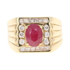 Used 3.19 Carat Mens Ruby Diamond 14 Karat Yellow Gold