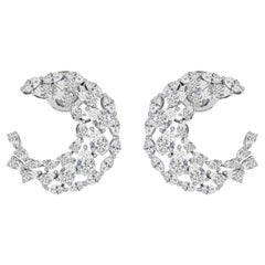 3.19 Carat Natural Pear & Marquise Diamond Crescent Hoop Earrings 18K White Gold