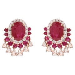 3.19 Carat Natural Ruby Stud Earrings in 14k Rose Gold with Diamonds for Wedding